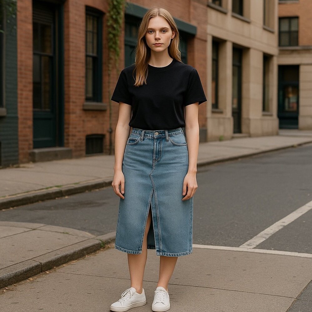 Abercrombie & Fitch Denim Midi Skirt 12/31 High Rise Slit Blue Jean Y2K